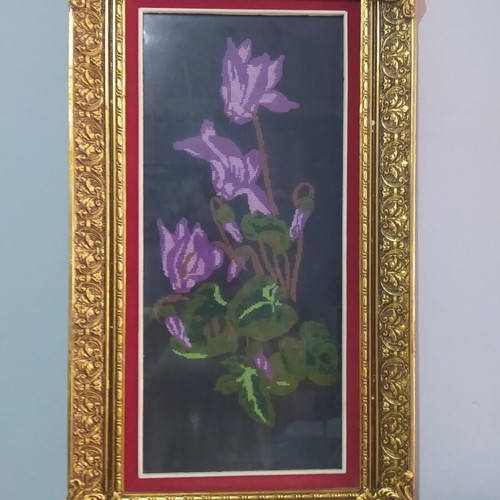 Embroidered framed artwork used with DMC threads and glass