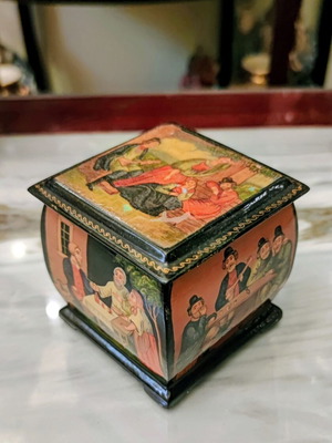 Rare Russian Hand-Painted Box used with Five Different Scenes