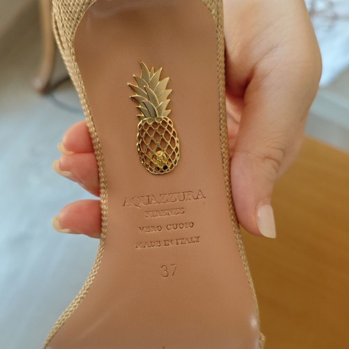 Aquazzura So Nude 50 Snake-Effect Leather Slingback Sandals like new, beige