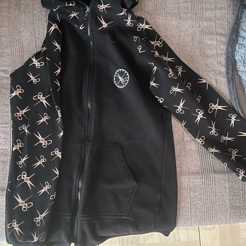 Liberta D'arte black zip-up sweatshirt with all-over print, like new, size L-XL