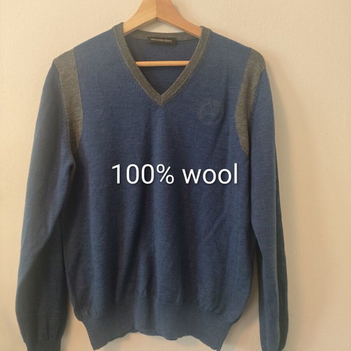 Mercedes Benz 100% merino wool sweater like new, size S/M, blue gray