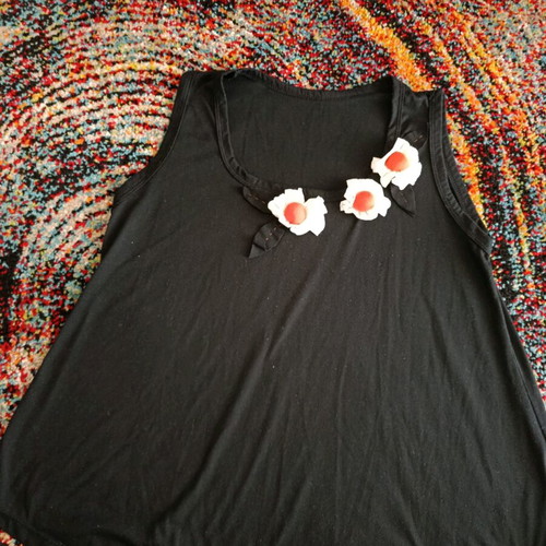 Cotton summer blouse with embroidered flowers used, one size, black