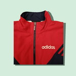 Adidas vintage 90s track jacket used, red and navy with zigzag design, size S
