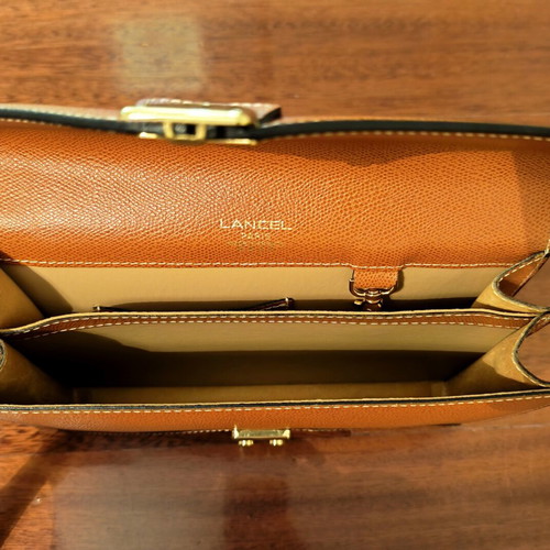 Vintage Lancel leather clutch bag new, beige caramel color