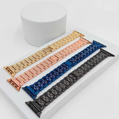 Metal Watch Bands with Crystals for Apple Watch Ultra/SE/11/10/9/8/7/6/5