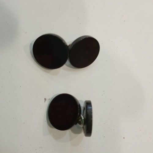 Cufflinks new black round plastic with deep burgundy hint