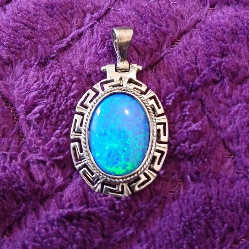 Silver pendant 925 with blue opal and meander used