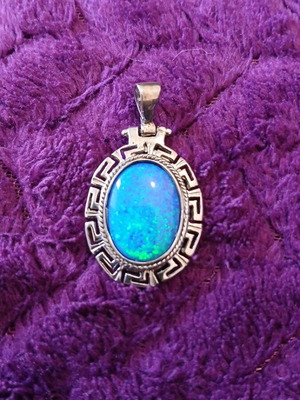 Silver pendant 925 with blue opal and meander used