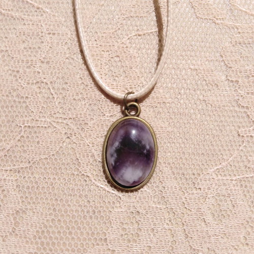 Handmade pendant with amethyst fluorite gemstone new, purple