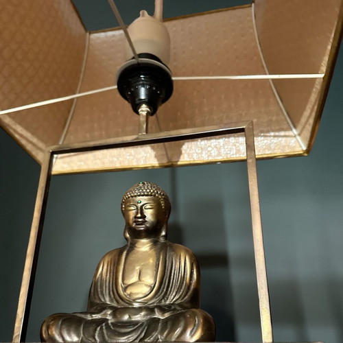 Buddha lamp vintage table lamp with metal base and pagoda shade used