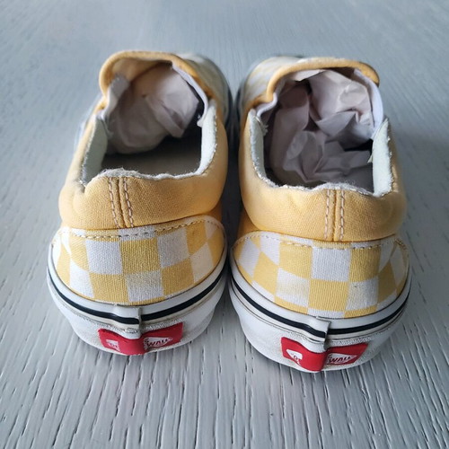 Vans Asher Slip On used athletic shoes size 37, white and yellow