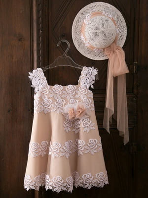 Baptism dress new, handmade from guipure lace and mocha tulle