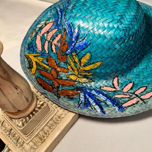 Hand-painted green hat new, unique summer design