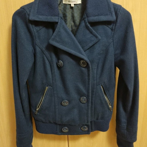Bershka short coat used, size M, navy blue