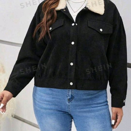 Corduroy jacket Shein Frenchy Plus new, black, Borg collar