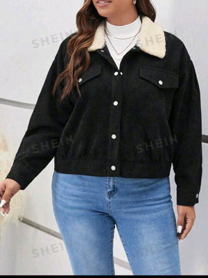 Corduroy jacket Shein Frenchy Plus new, black, Borg collar