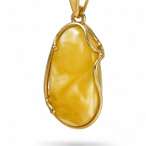 Natural white amber pendant, 24k gold plated silver 926, handmade