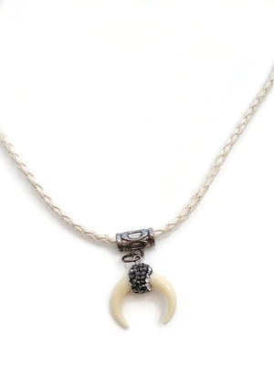 Handmade horn necklace on white leather strap new
