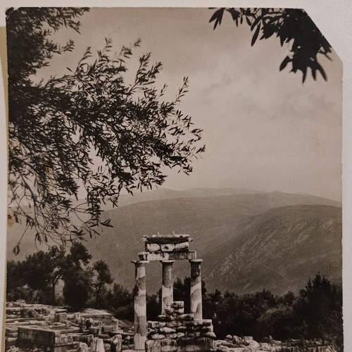 Delphi Tholos postcard used, black and white