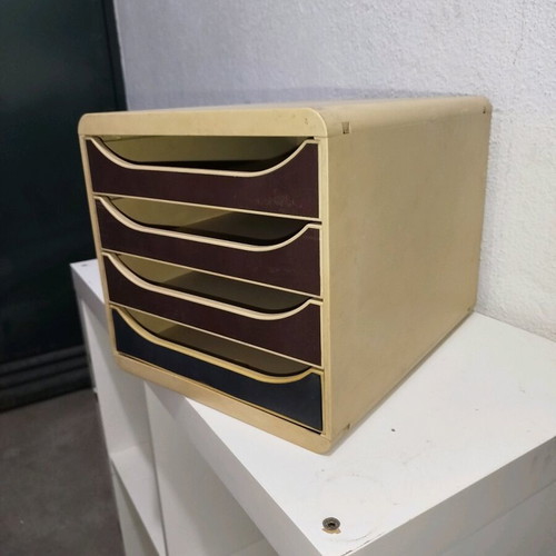 Vintage 80s' filing cabinet used, hard plastic with 4 drawers