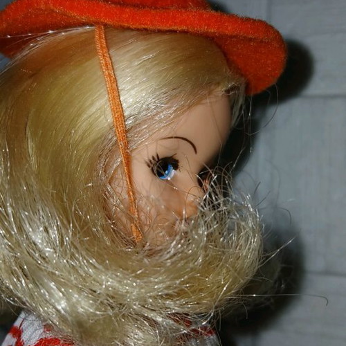 Sindy Pedigree doll used with dress, shoes, hat, and stand
