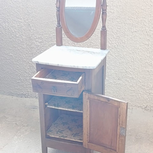 Antique Lavomano Dressing Table with Marble Top and Oval Mirror used