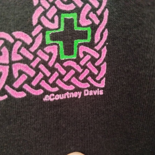 Vintage 90s Fashion Courtney Davis Celtic Cross πουκάμισο XL μεταχειρισμένο, μαύρο πολύχρωμο