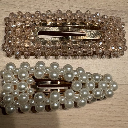 Hair Clips with Pearls and Beads like new, white and pink