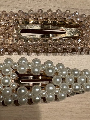 Hair Clips with Pearls and Beads like new, white and pink