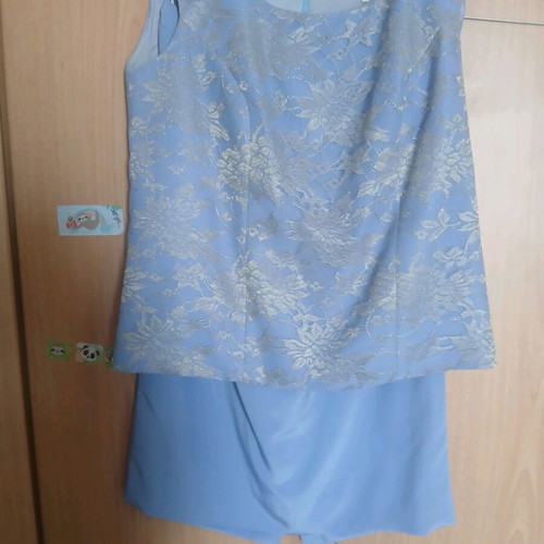 Three-piece evening outfit with viscose and lace, like new, blue large size