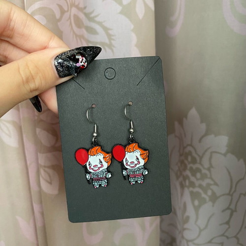 The it clown earrings new handmade with steel hooks multicolor, silver