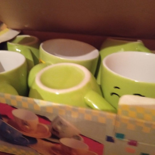 Mugs with Saucers Set of 6 Green Light Used