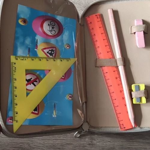 Double beige pencil case, complete