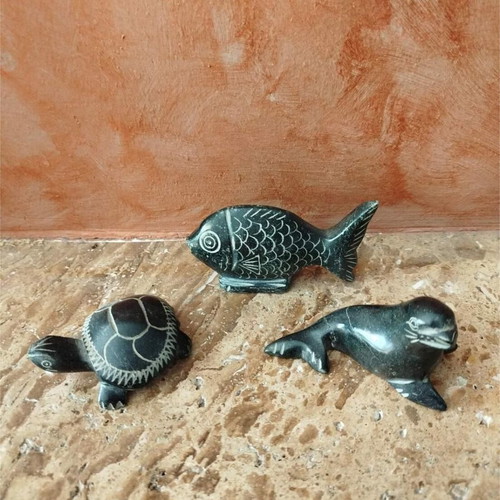 Decorative stone sea animals used, fish, turtle, seal