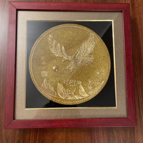 Youbide embossed lacquer art panel 31x31 cm with 24K gold foil new