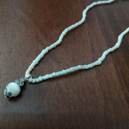 Cat's Eye Pendant with Triskelion Detail and Shell Chain, Brand SM