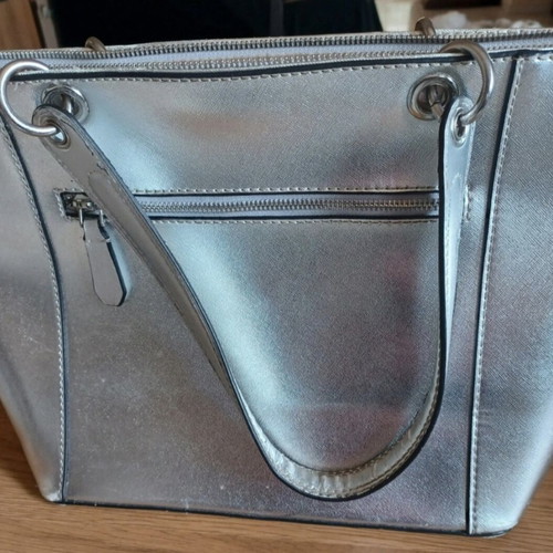 Guess silver shoulder bag, large capacity
