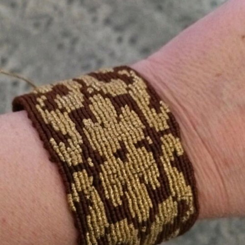 Cuff bracelet like new, handmade micro-macrame, brown and gold tones