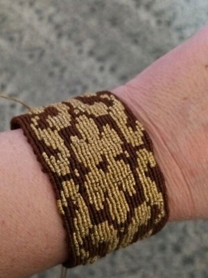 Cuff bracelet like new, handmade micro-macrame, brown and gold tones