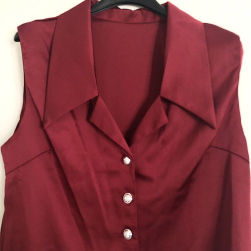 Burgundy Satin Sleeveless Shirt Top new, size Large