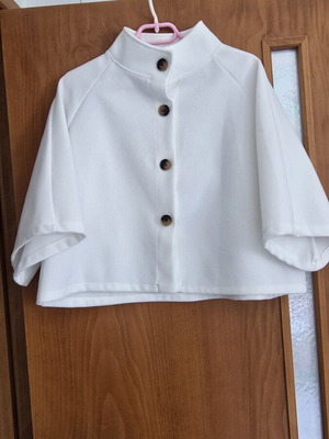 White short jacket with stand-up collar and buttons, minimal style