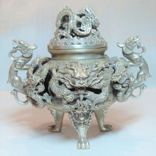 Brass 19th century floor incense burner used, Asian art