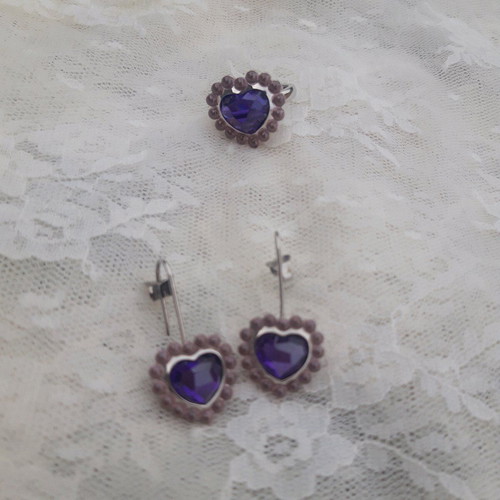 Lousir silver set with purple heart zirconia like new