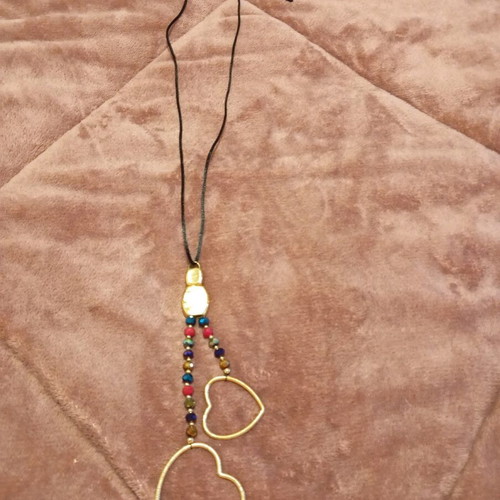 Long necklace like new with adjustable length, rhinestones, steel hearts, handmade