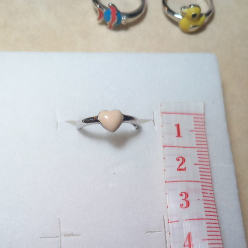 Silver 925° children's heart ring with pink enamel, adjustable
