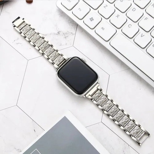 Metal Watch Bands with Crystals for Apple Watch Ultra/SE/11/10/9/8/7/6/5