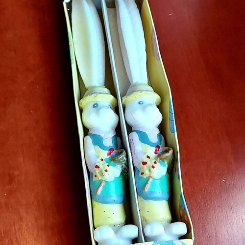 Set of two vintage Easter candles used, rabbit-shaped