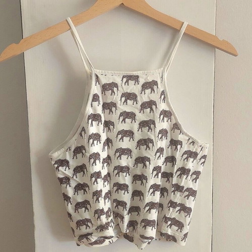 Top with elephant print, size Small, white and brown
