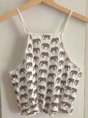 Top with elephant print, size Small, white and brown