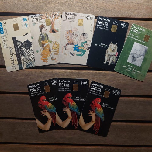 OTE collectible phone cards pack of 8, drachmas, Greek art themes